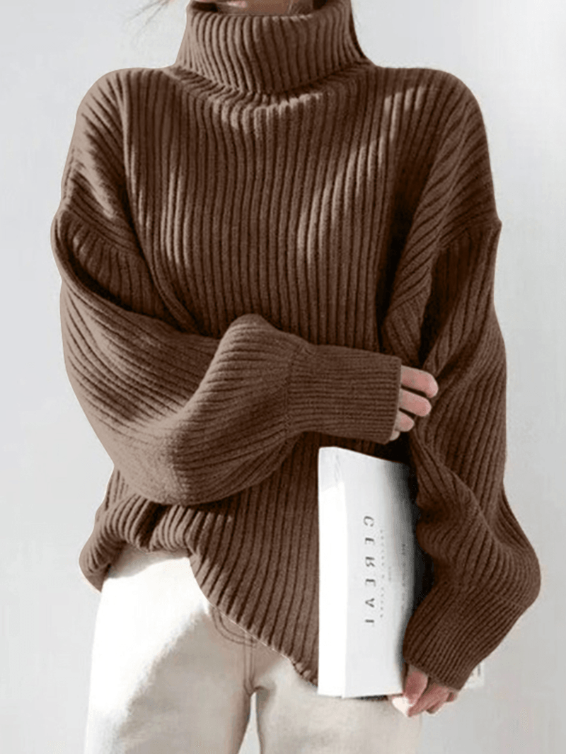 Women Solid Casual Puff Sleeve Veins Homely Thick Sweaters - MRSLM