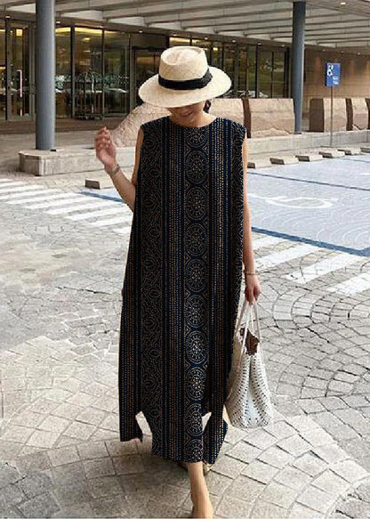 Zela® | Bohemian O Neck Side Open Linen Cotton Clothes Fabrics Khaki Dress