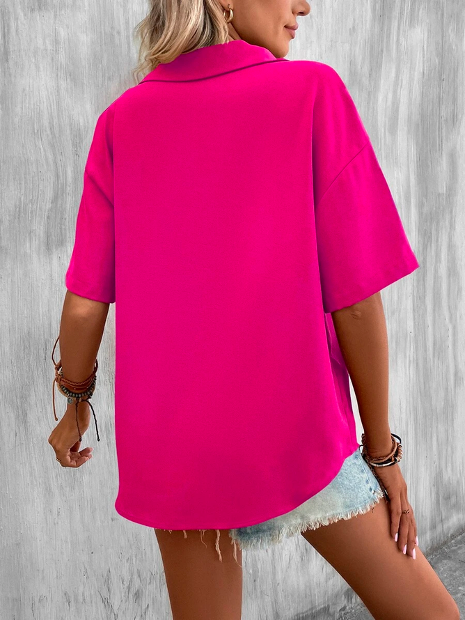 Patricia® | Casual Loose Shirt Collar Plain Blouse