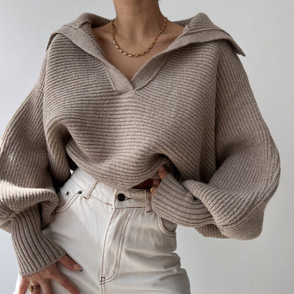 Copenhagen Crop Top Sweater,  Lazy Loose Lantern Sleeve Open Collar Women's Short Sweater loveyourmom Love Your Mom   