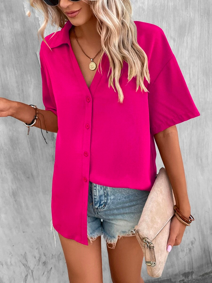 Patricia® | Casual Loose Shirt Collar Plain Blouse