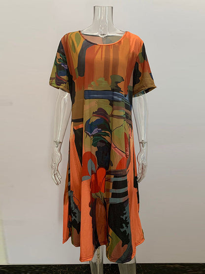 Aubree® | Loose Printed Round-Neck Midi Dresses