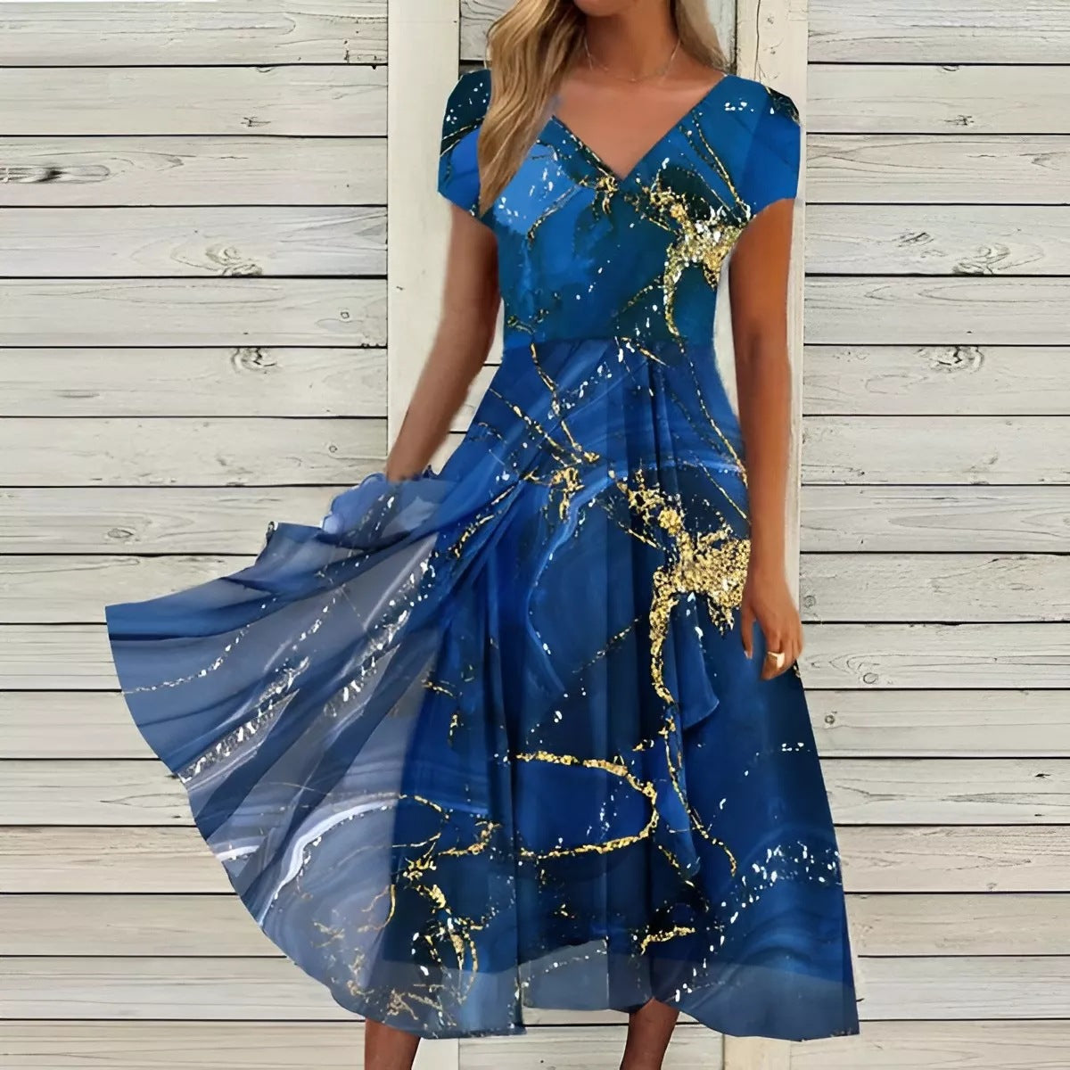 Ayden® | Fashionable printed patchwork irregular hem dress
