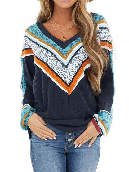 Casual Style Printed Long Sleeve Knitted Pullover Tops Shopvhs.com