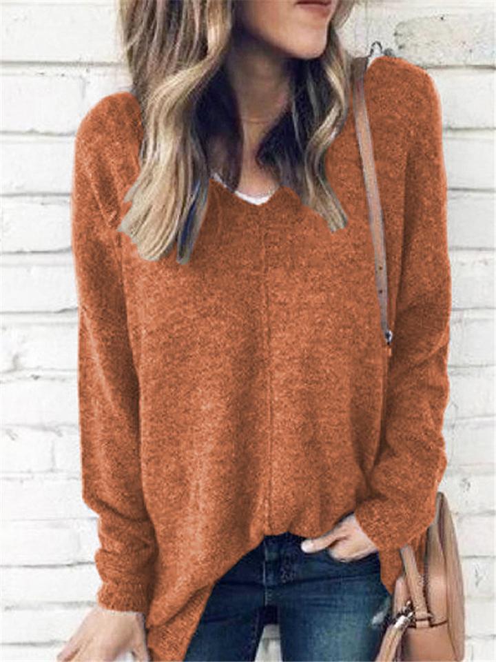 Casual Style V Neck Solid Color Woolen Pullover Sweater Shopvhs.com