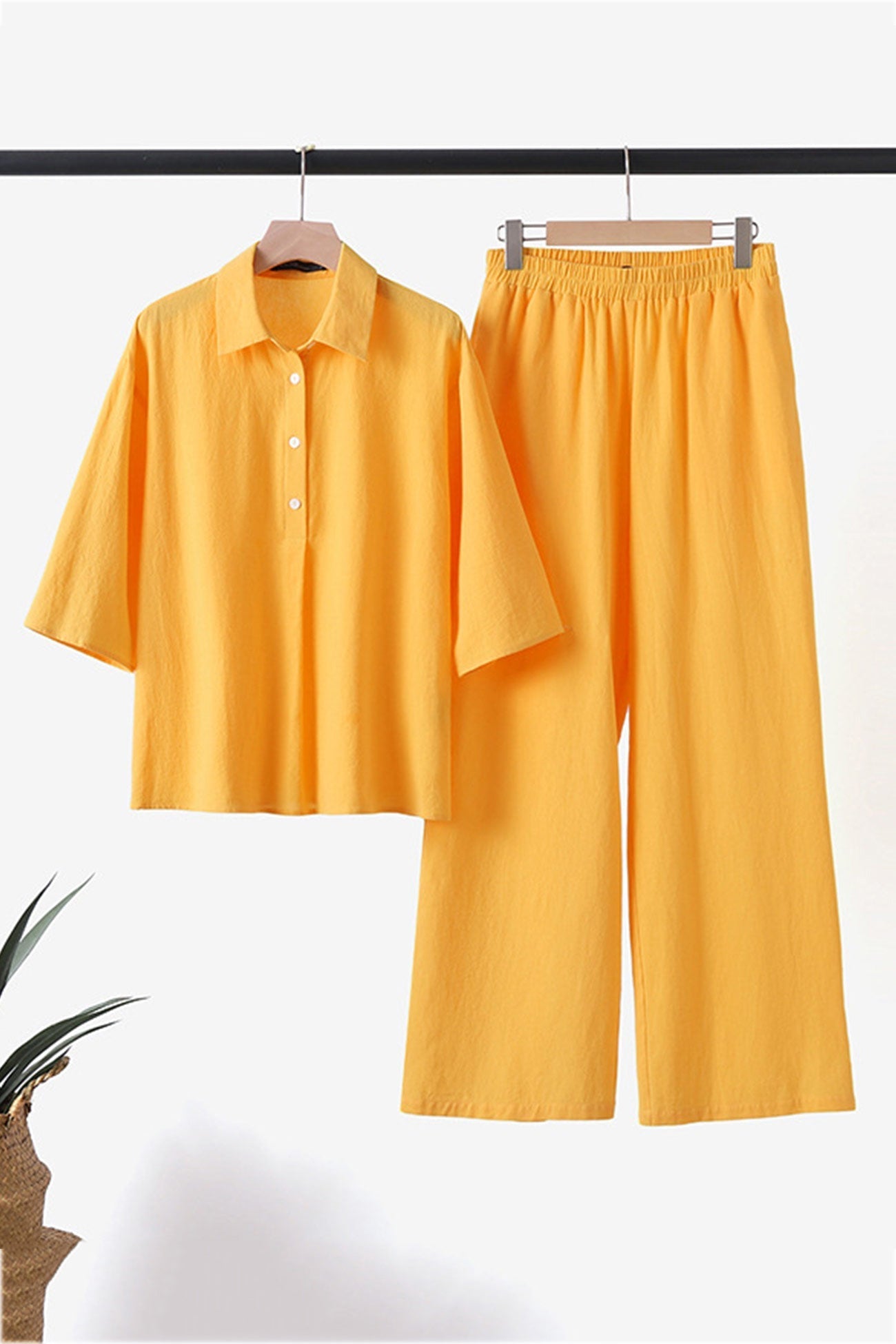 Catherine® | Cotton Linen Blouse Long Pants Set