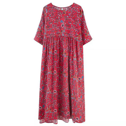 Laura® | French High Waist Cotton Linen Wardrobes Pattern Khaki Prints Maxi Dress Summer