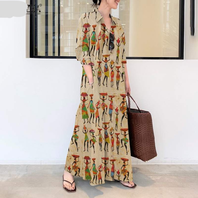 Maya® | Elegant Printed Shirt Dress Women's Autumn Sundress