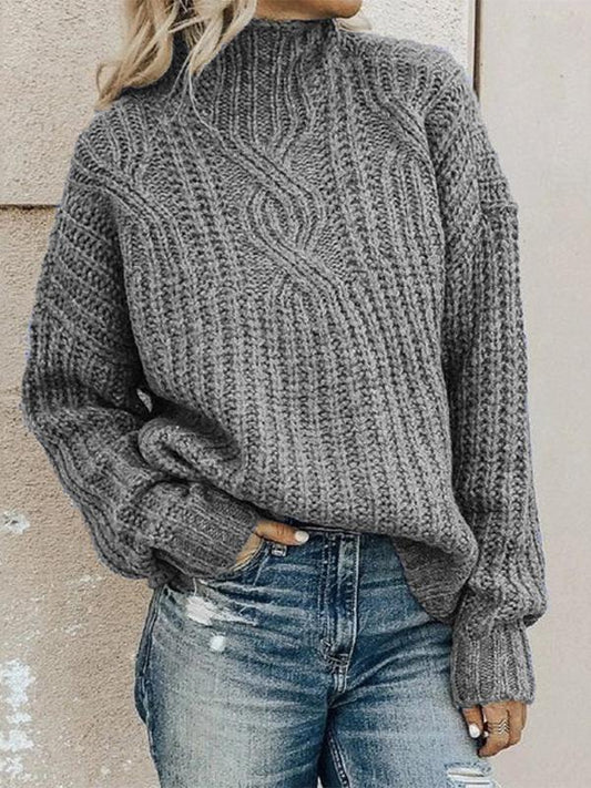 High Collar Long Sleeve Twist Knit Sweater Shopvhs.com