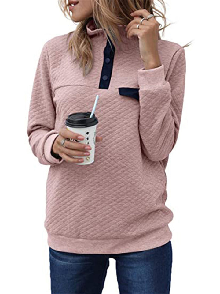 High-Neck Buttons Long Sleeve Solid Color Tops Shopvhs.com