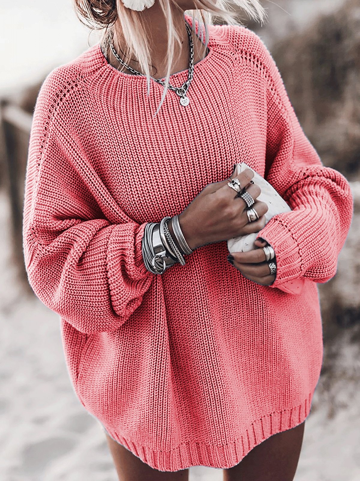 Loose Round Neck Long Sleeve Sweater Shopvhs.com