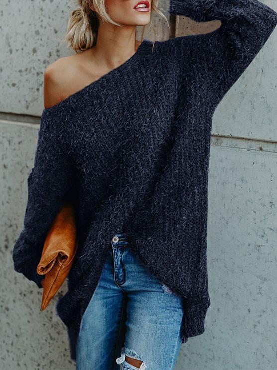 Plush Slanted Shoulder Long Sleeve Sweater Shopvhs.com