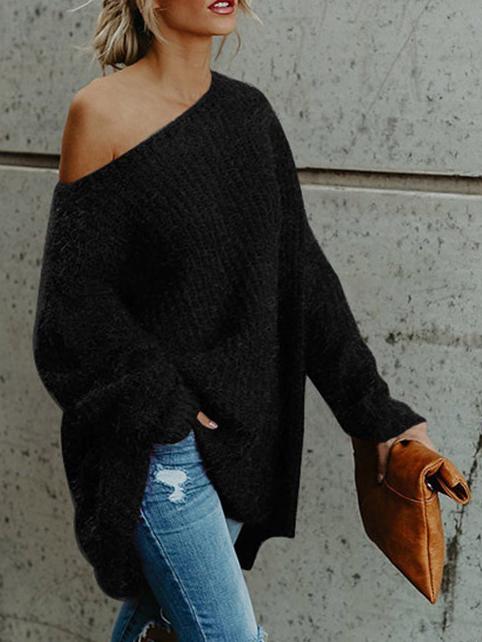 Plush Slanted Shoulder Long Sleeve Sweater Shopvhs.com