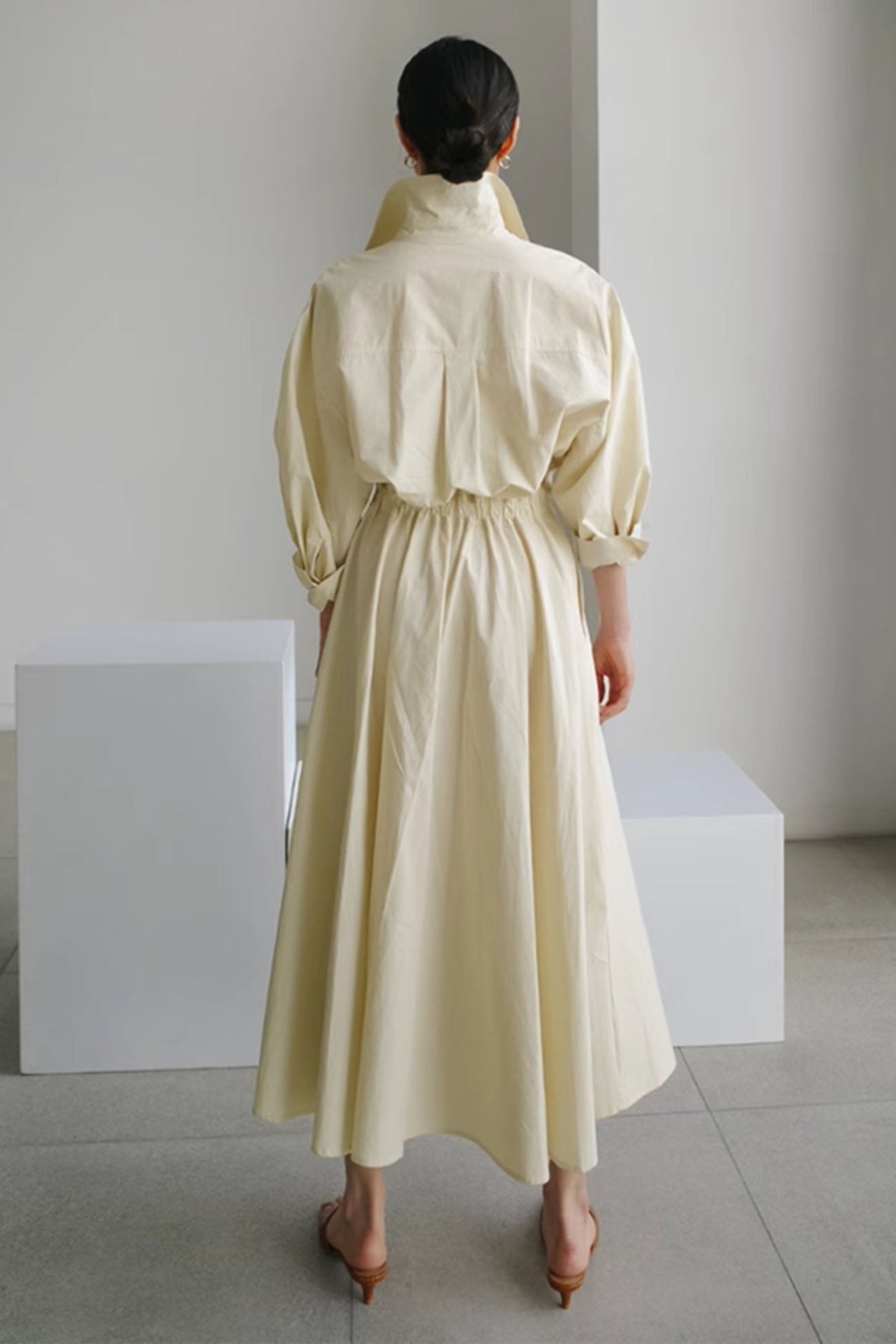 Beatrice® | Cotton Long Sleeve A-Line Shirt Midi Dress