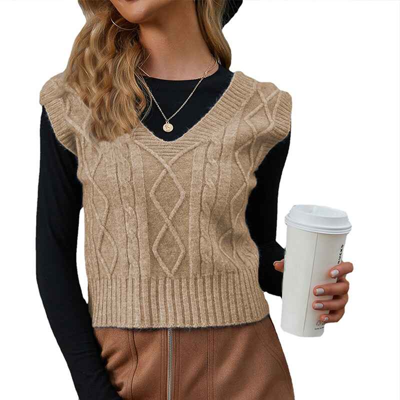 Sweater-Vest-Women-VNeck-Sleeveless-Sweaters-Womens-Cable-Knit-Tops-green