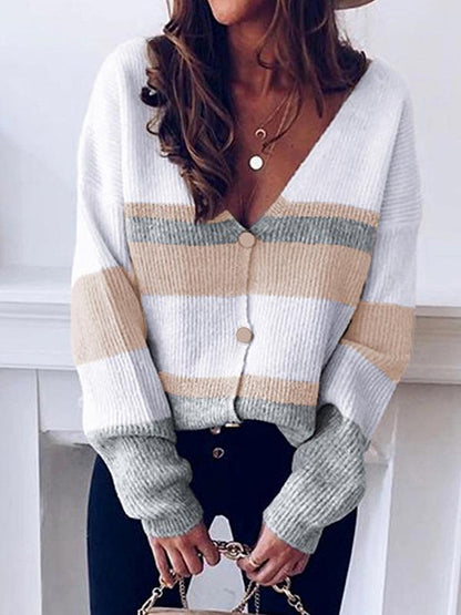 V-Neck Button Striped Sweater Cardigan Shopvhs.com