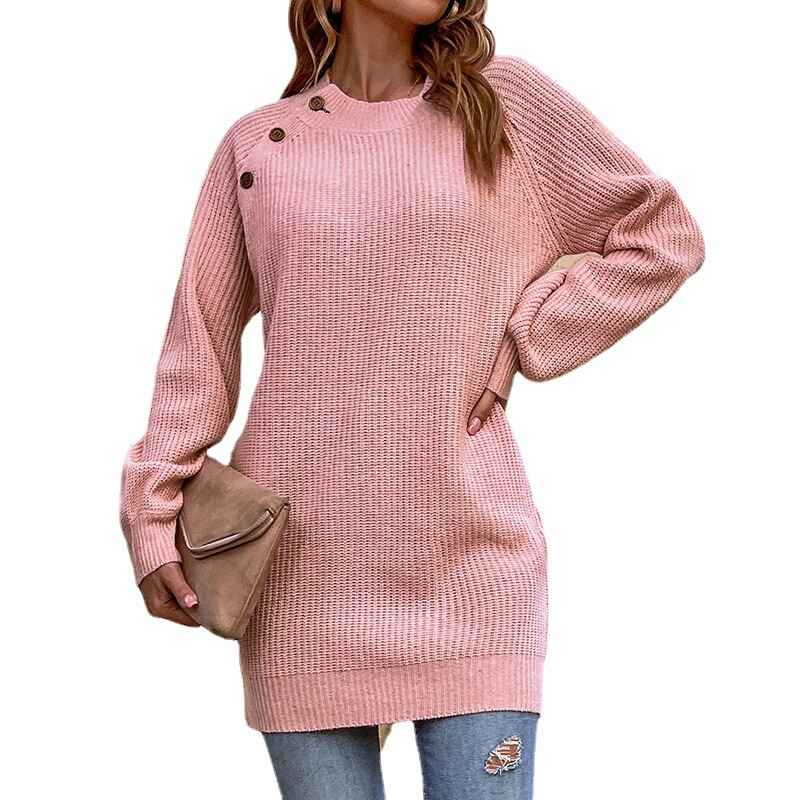 Pink-Womens-Crew-Neck-Long-Sleeve-Knit-Stretchable-Elasticity-Slim-Sweater-Bodycon-Mini-Sweater-Dress-K434-Back