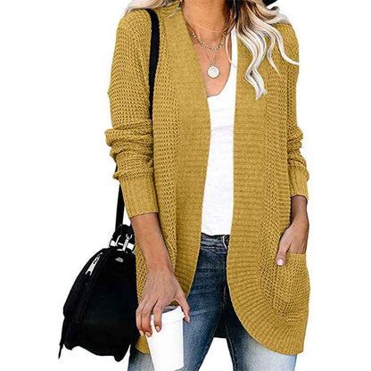 Brick-Red-FallWinterWomens-Open-Front-Long-Sleeve-Loose-Slouchy-Waffle-Chunky-Knit-Cardigan-Sweater-with-Pockets-K026