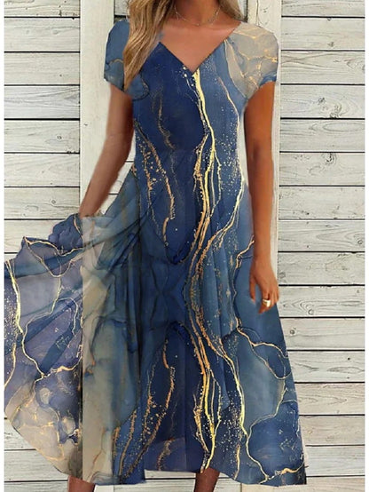 Ayden® | Fashionable printed patchwork irregular hem dress