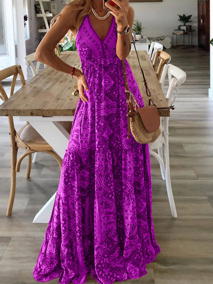 Women's Bohemian Print Maxi Dress in 6 Colors Sizes 2-14 - Wazzi's Wear