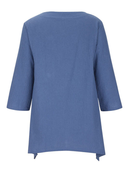 Ilana® | Round Neck Solid Short Sleeve Shirt with Asymmetric Hem