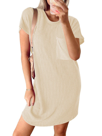 Leah® | Short Sleeve Striped Midi Dress with Pocket