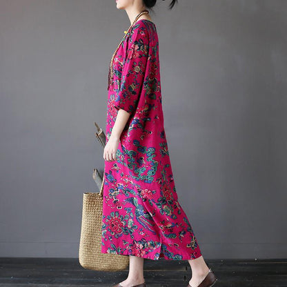 Arianna® | Rose Red Floral Cotton Dresses Vintage Plus Size