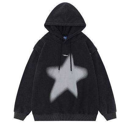 Y2K Hoodie with Graffiti Star Print - Aesthetic Clothing - Boogzel clothing