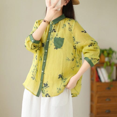 Women Autumn Retro Print Loose Casual Blouse