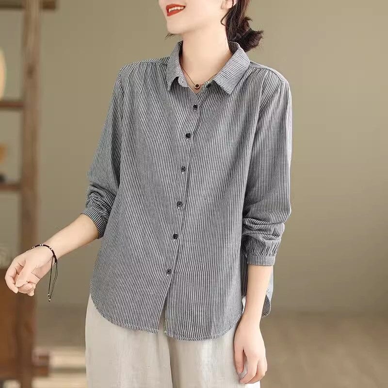 Women Spring Minimalist Casual Solid Stripe Blouse