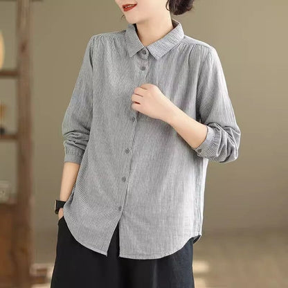 Women Spring Minimalist Casual Solid Stripe Blouse