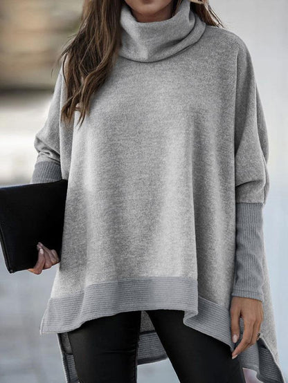 Women's Sweaters Bat Sleeve High Neck Irregular Split Long Sleeve Sweater - LuckyFash™