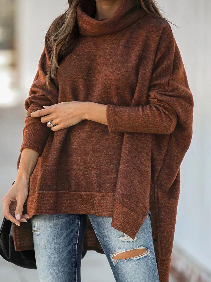 Women's Sweaters Bat Sleeve High Neck Irregular Split Long Sleeve Sweater - Cardigans & Sweaters - INS | Online Fashion Free Shipping Clothing, Dresses, Tops, Shoes - 01/09/2021 - 20-30 - Cardigans & Sweaters