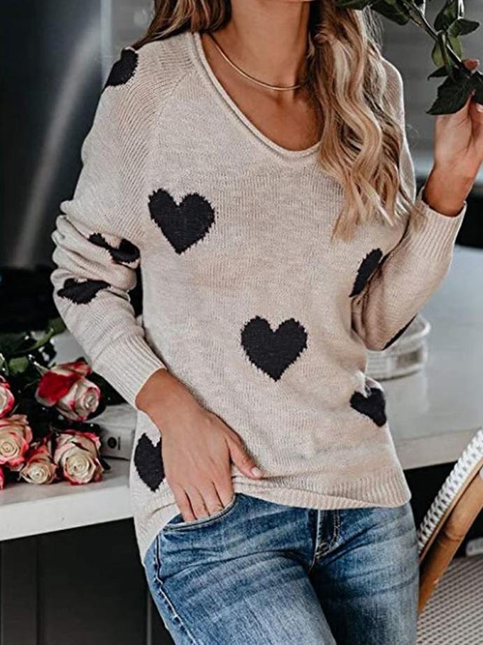 Women's Sweaters Commuter OL Love Printed V-Neck Knit Sweater - LuckyFash™